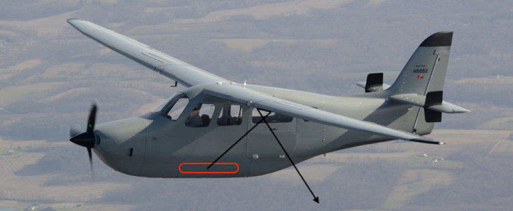 Side view rendering of the QS3 NightHawk aircraft showing a LINEX mounting location near the cargo door